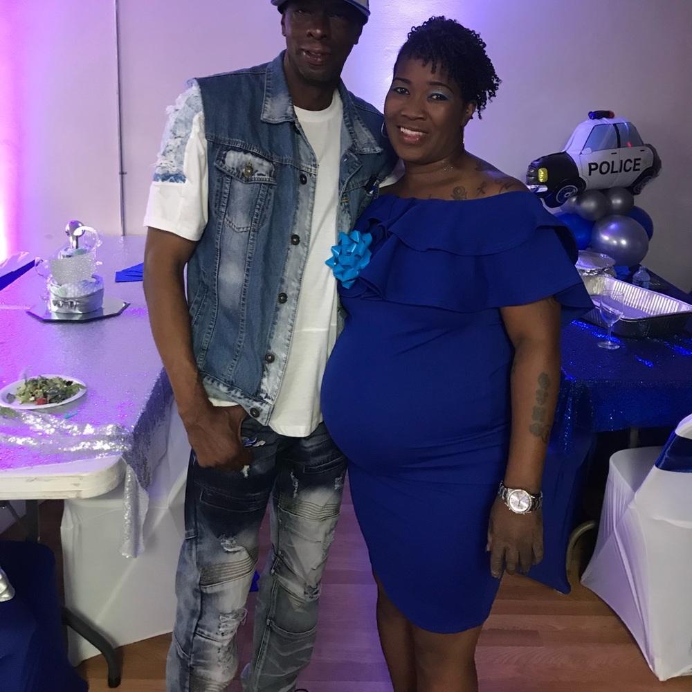 MATERNITY ROYAL BLUE OFF THE SHOULDER DRESS